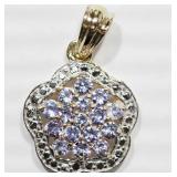 STERLING SILVER TANZANITE FLORAL LARGE PENDANT