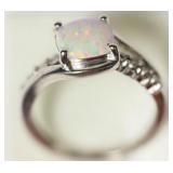 STERLING SILVER OPALITE & DIAMOND RING