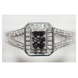 STERLING SILVER DIAMOND AND SAPPHIRE RING