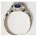 STERLING SILVER SAPPHIRE & CUBIC ZIRCONIA RING