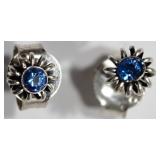STERLING SILVER BLUE CUBIC ZIRCONIA STUD EARRINGS