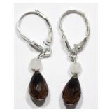 STERLING SILVER SMOKEY QUARTZ (4CT) PEARL EARRINGS