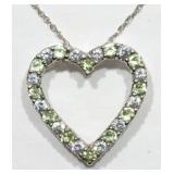 STERLING SILVER PERIDOT CUBIC ZIRCONIA HEART
