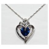STERLING SILVER CREATED SAPPHIRE HEART SHAPED