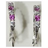 STERLING SILVER CREATED PINK SAPPHIRE EARRINGS