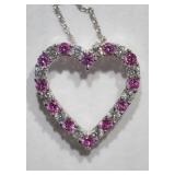 STERLING SILVER CREATED PINK SAPPHIRE HEART SHAPED