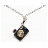 STERLING SILVER RHODIUM DIAIMOND CAMERA PENDANT