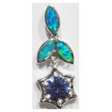 STERLING SILVER CREATED OPAL AND TANZANITE