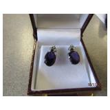 LADIES 18K WHITE GOLD DIAMOND AND AMETHYST EARRING