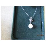 14K WHITE GOLD SAPPHIRE AND PEARL PENDANT
