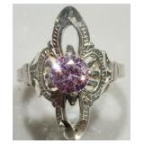 STERLING SILVER PINK CUBIC ZIRCONIA RING