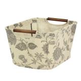 TAPERED STORAGE BIN W/ WOOD HANDLES IN BEIGE