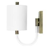 GOLD LF HOOK SCONCE WITH WHITE LINEN SHADE GOLD LF HOOK SCONCE WITH WHITE LINEN SHADE