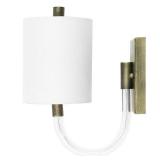 GOLD LF HOOK SCONCE WITH WHITE LINEN SHADE