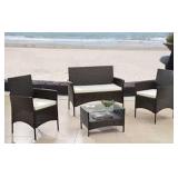 4-PIECE RATTAN CONVERSATION SET W/ GRAY CUSHION