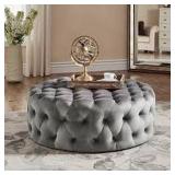 ROUND VELVET OTTOMAN