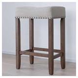 HYLIE PUB-HEIGHT UPHOLSTERED STOOL PALE BEIGE