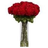 NEARLY NATURAL SILK COLORED ROSES IN GLASS VASE