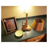 WOODEN WISHING WELL LAMP / SHADE (SIGNED) / MISC. WOODEN WISHING WELL LAMP / SHADE (SIGNED) / MISC.