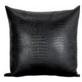 BIJOU CROCODILE-TEXTURED LEATHER PILLOWS, BLACK