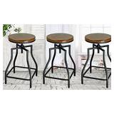 TOTAL OF 3 ADJUSTABLE METAL BAR STOOL W/ WOOD SEAT