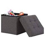 15" SQUARE TUFTED LINEN OTTOMAN