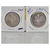 Two 1965 Canada Silver 50-cent Coins