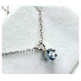 Sterling Silver Natural Blue Topaz Round Pendant