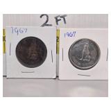 Two 1967 Canadian Silver 50-cent Coins