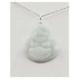 Sterling Silver Natural Jadeite Laughing Buddha