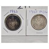 1963 Canadian Silver 50-cent Coins