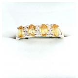 Sterling Silver Natural Citrine And Cz Ring, Size