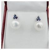 Sterling Silver Natural Blue Sapphire And Pearl