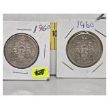1960 Canadian Silver 50-cent Coins (2)
