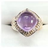 Sterling Silver Natural Amethyst Ring, Size 6,