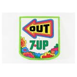 1970'S 7UP 'OUT' PETER MAX STYLE EMBOSSED TIN SI