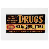 NYAL 'DRUGS' NESSA DRUG STORE EMBOSSED TIN SIGN