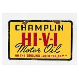 CHAMPLIN HI-V-I MOTOR OIL D/S PORCELAIN HANGER SIG