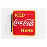 1948 ICED COCA-COLA HERE D/S PORCELAIN FLANGE SIGN