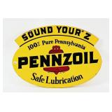 1967 PENNZOIL SAFE LUBRICATION D/S METAL SIGN