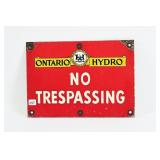 ONTARIO HYDRO NO TRESPASSING PORCELAIN SIGN