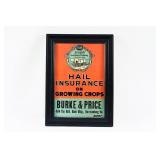 FRAMED HAIL INSURANCE AGENT TIN SIGN
