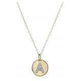 14k Yellow Gold Disc Diamond Initial "A" Pendant N