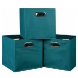 Set of 3 Cubo Foldable Fabric Bins- Teal