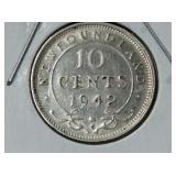 1942c Nfld 10 Cents Key Date Sterling Silver Coin