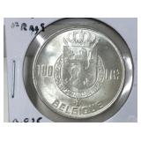 Belgium 100 Francs 1954 .835, 18.00gr Unc