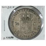2 1/2  Gulden 1845 Netherlands Km-69 .945, 25.00gr