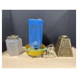 Vintage Motion Light Parts and 2 Glass Lampshades