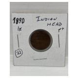 1890 USA ' Indian Head ' One Cent Coin F+