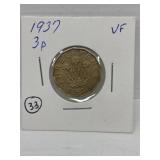 1937 Gr. Britain 3 Pence Vf